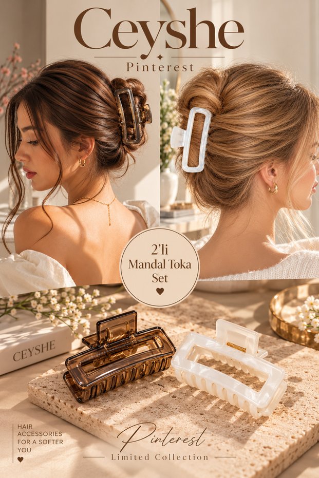 Women's 2-Piece Vintage Set | Rectangular Clasp Buckle | Tight Grip | Large Size Hair Clip