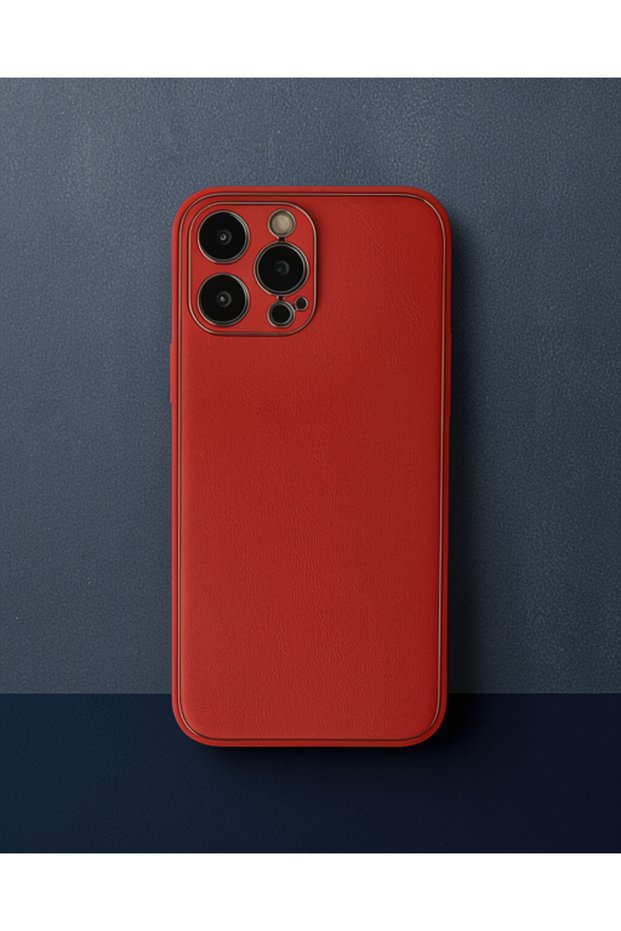 Apple iPhone 13 Pro Max Case Coco Leather Silicone Cover - Red