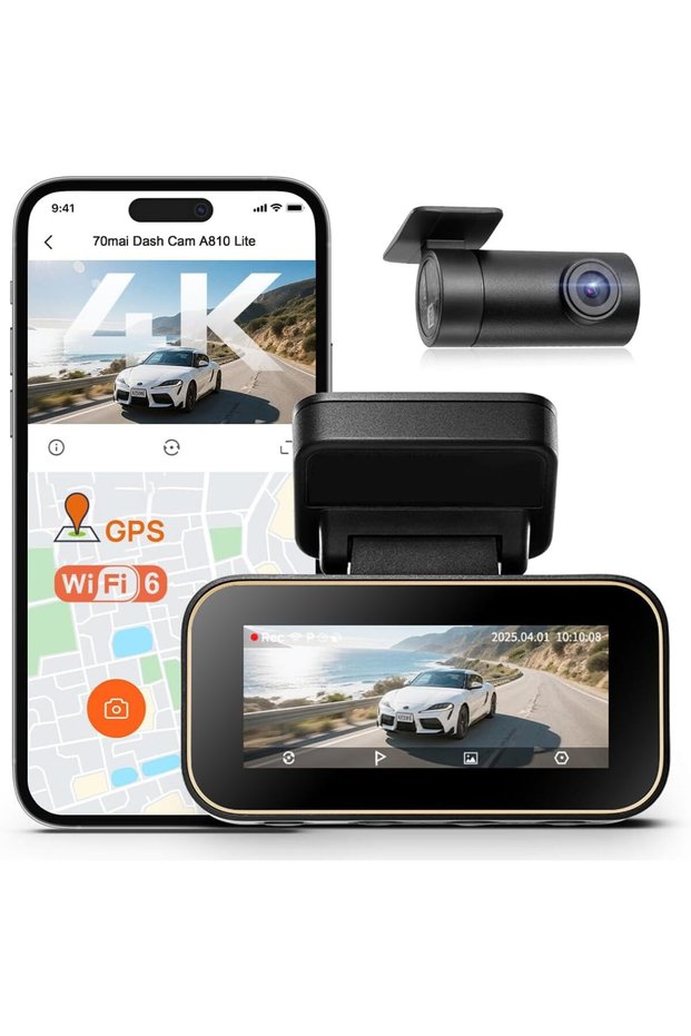 كاميرا لوحة القيادة A810 Lite بدقة 4K، كاميرا أمامية بدقة 4K وخلفية بدقة 1080P (لا تشمل بطاقة ذاكرة مايكرو SD)