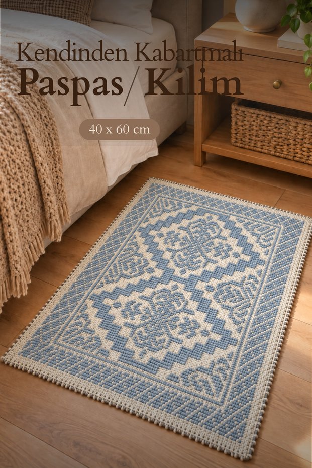 Traditional Door Mat Rug Non-Slip Base 40 X 60 Light Blue