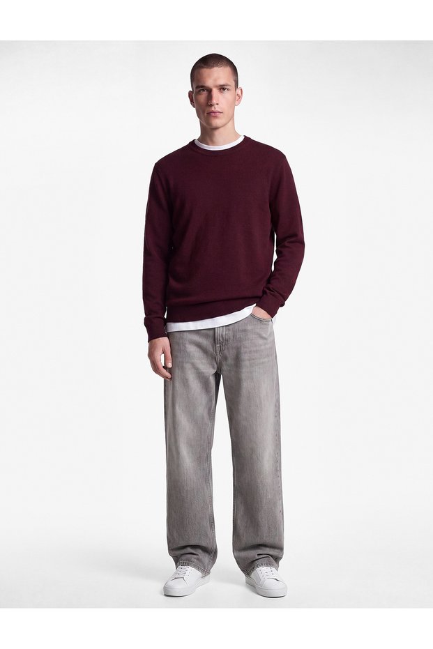 Regular Fit Long Sleeve Viscose Blend Basic Knit Sweater