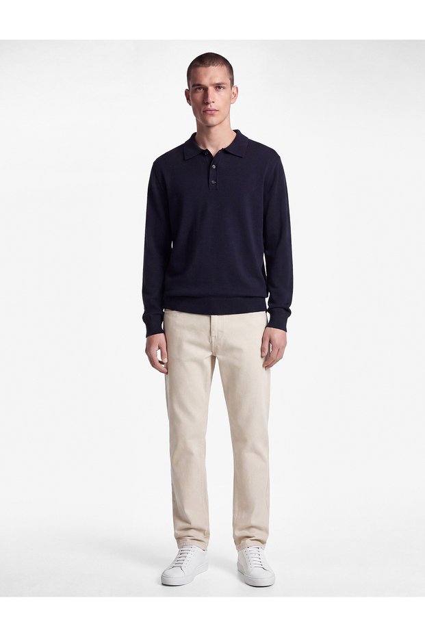 Long Sleeve Viscose Blended Buttoned Polo Collar Knit Sweater