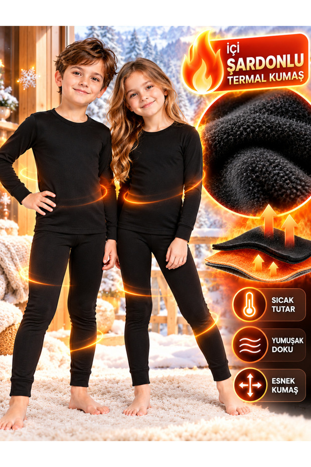 Children's Thermal Underwear Set, Unisex for Girls and Boys, Fleece-Lined, Warm Winter Top and Bottom Set.