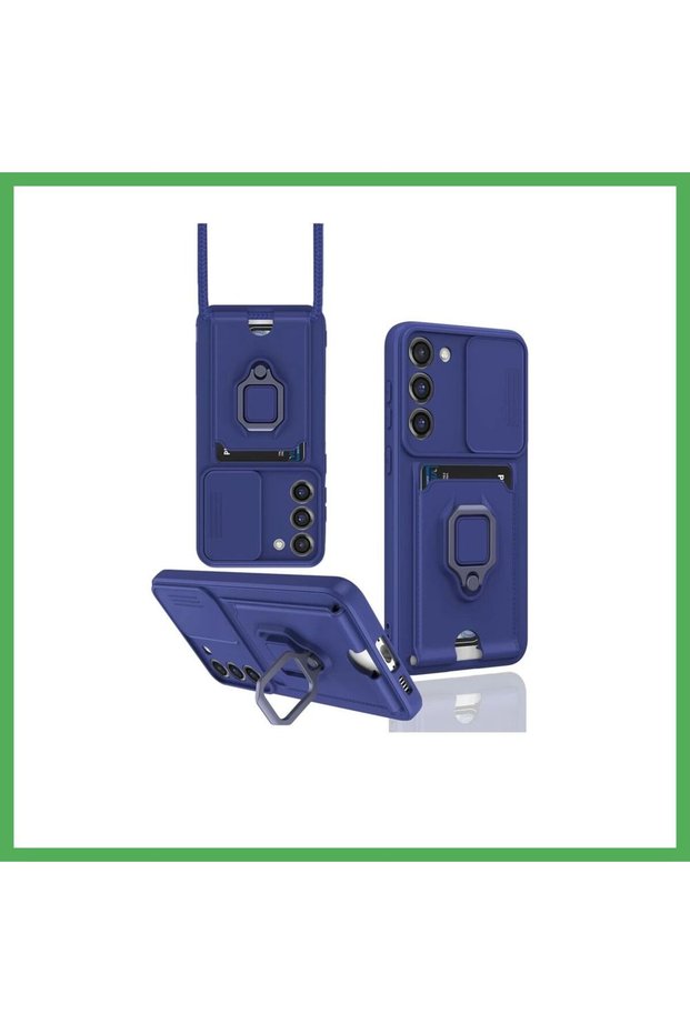 Samsung Galaxy S23 Plus Compatible Case Zuma Silicone with Business Card Holder and Ring - Navy Bezoss
