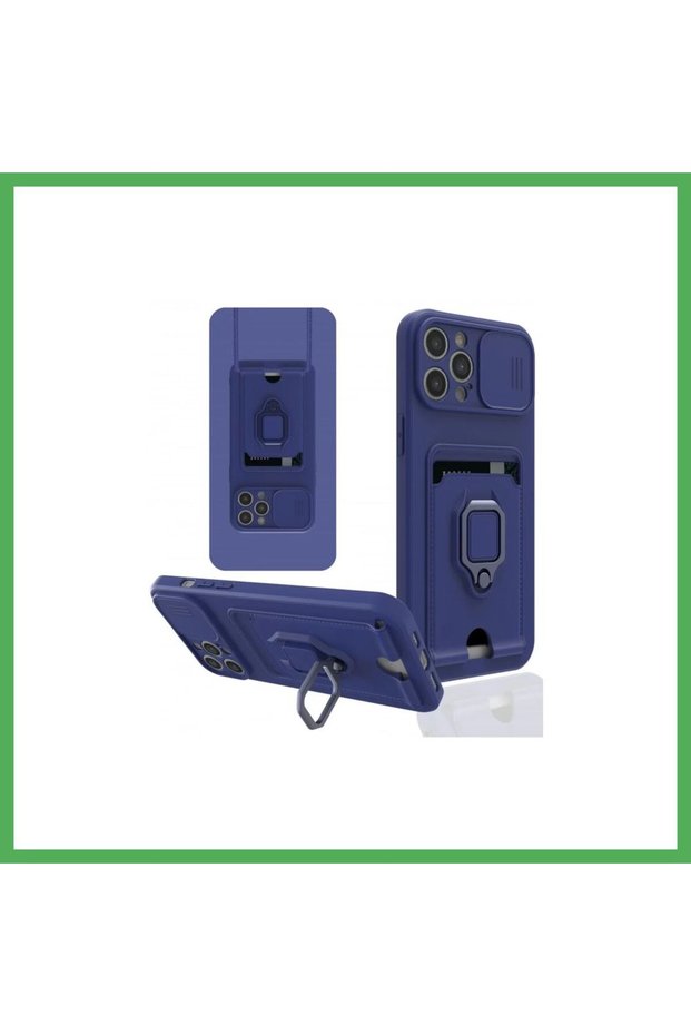 iPhone 12 Pro Max Compatible Case Zuma Silicone with Business Card Holder and Ring - Navy Blue Bezoss