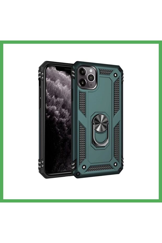 iPhone 11 Pro Max Compatible Case Sofia Ring Silicone Cover - Green Bezoss