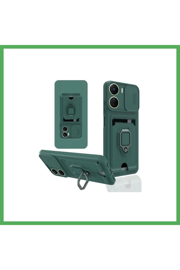 Vivo Y16 Compatible Case Zuma Silicone with Business Card Holder and Ring - Green Bezoss