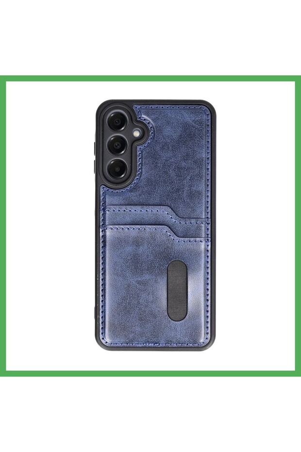 Samsung Galaxy A15 4g Compatible Case Sara Leather Case with Business Card Holder - Navy Blue Bezoss