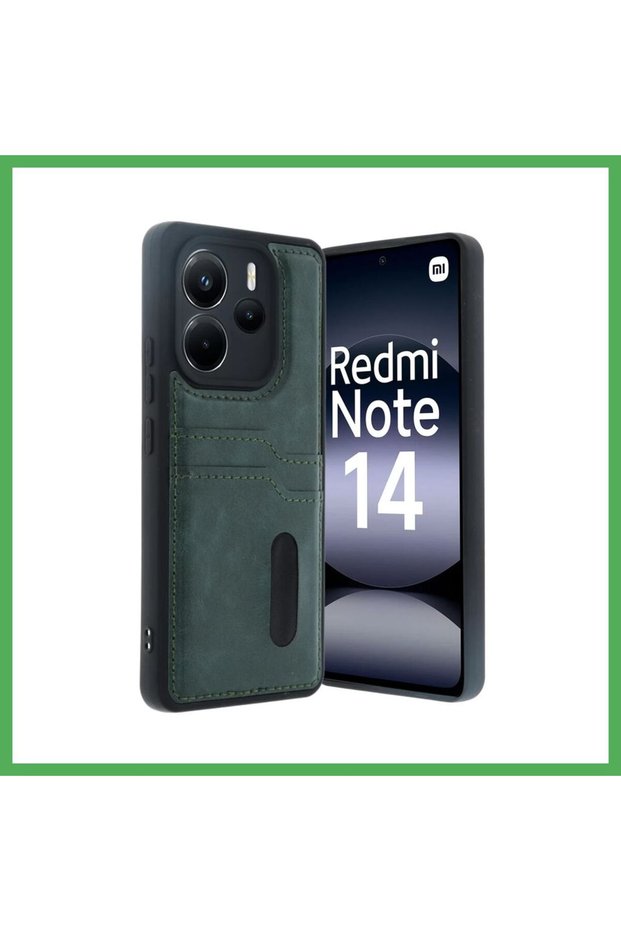 Redmi Note 14 4g Compatible Case Sara Leather Case with Business Card Holder - Dark Green Bezoss
