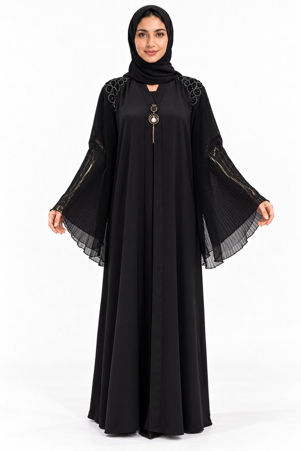 Abaya with Bell Sleeves and Pleats | Pleated Bell Sleeve Abaya