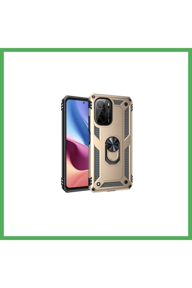 غطاء سيليكون متوافق مع هاتف Poco F3 مع حلقة سوفيا - ذهبي BEZOSS