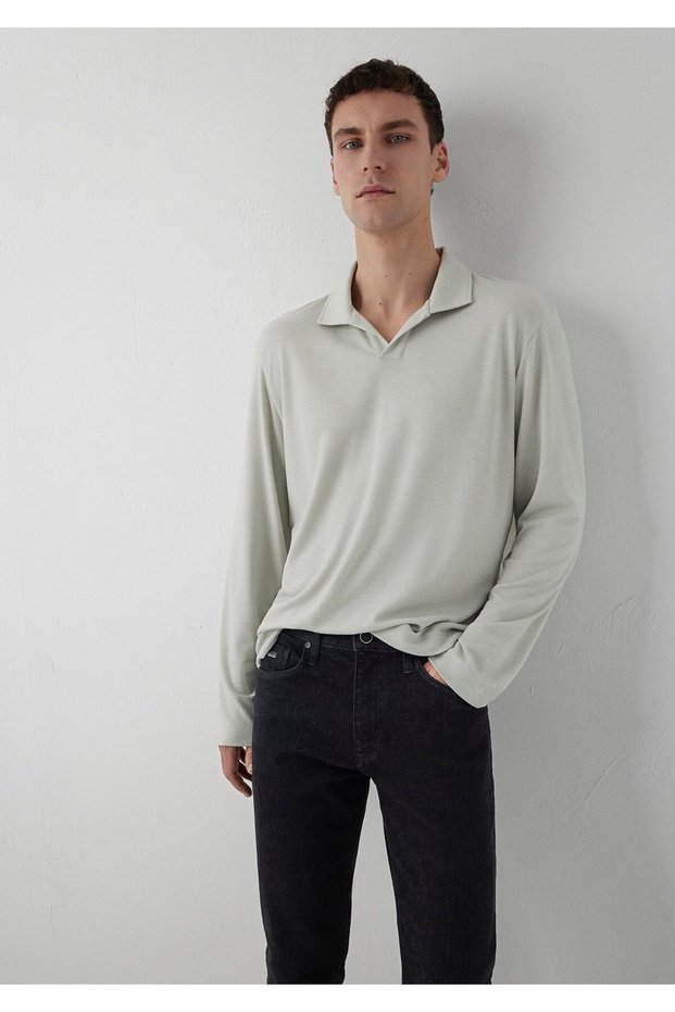 Long Sleeve Gray Polo T-Shirt Regular Fit / Normal Cut 0620039-70081