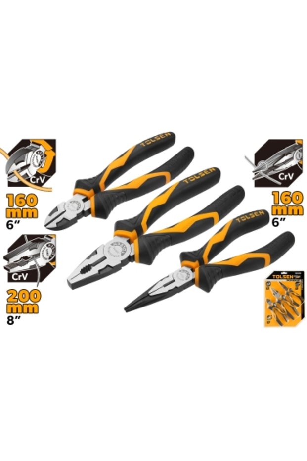 Plier Set 3PCS Cr-V Soft Grip Handle Black
