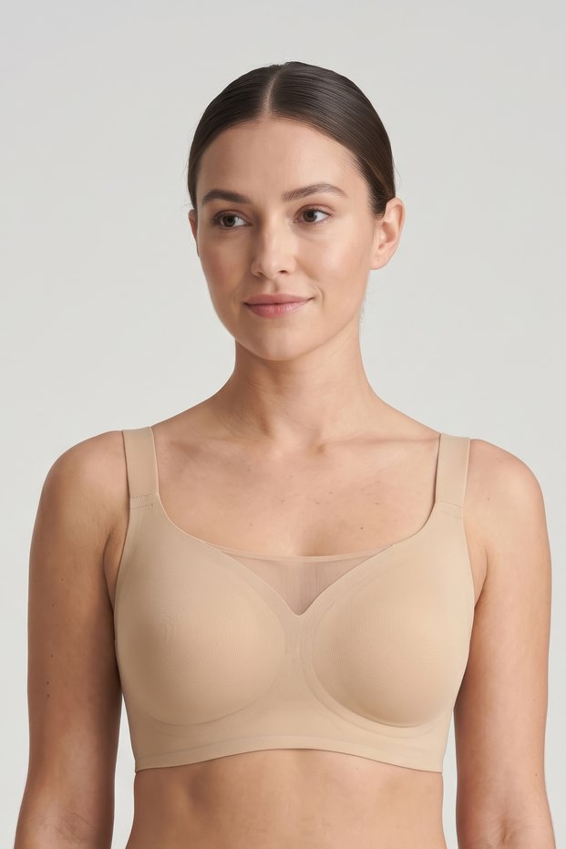 Women's Plus Size Gathering Bra Without Underwire, Seamless Tulle Detailed Padded Bra