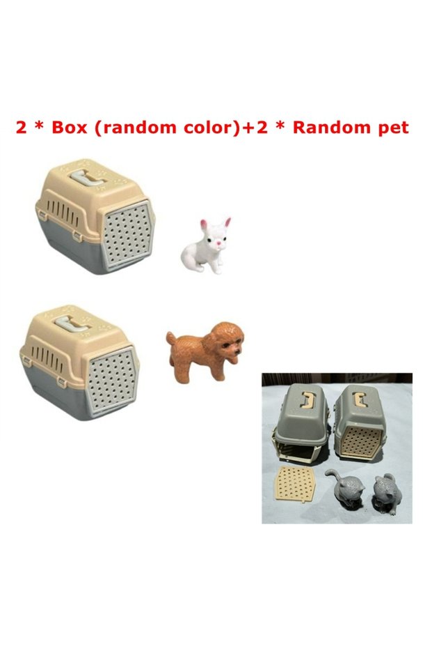 2Sets-Random ▶2/4Pcs Realistic Mini Dog & Cat Cage With Door Miniature Dollhouse Pet House For Doll