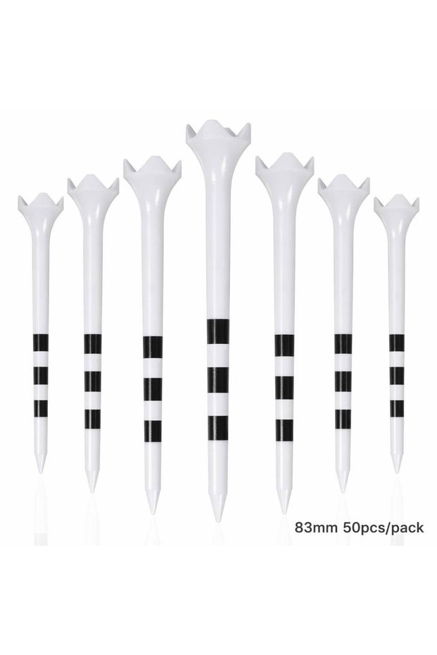 White 83mm 50pcs Plastic Golf Tees 4-Prong Castle, 3-Line Height Guide for Driver Iron Wedge, 0.19in