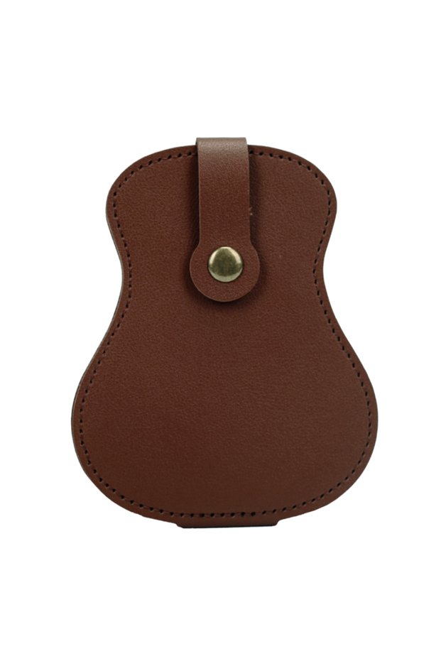 A brown paddle bag Guitar Pick Storage Bag - Guitar Shape Storage Bag Holds 18 Guitar Picks Easy to