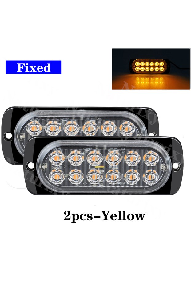 2pcs Yellow Fiexd 2Pcs 12/24V 12LEDs Side Marker Warning Light for Truck Toyota Grille Vehicle Boat