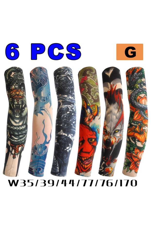 G 6 PCS/Set Tattoo Arm Sleeves Cycling UV Protection Seamless Driving Fishing Breathable Stretch Coo
