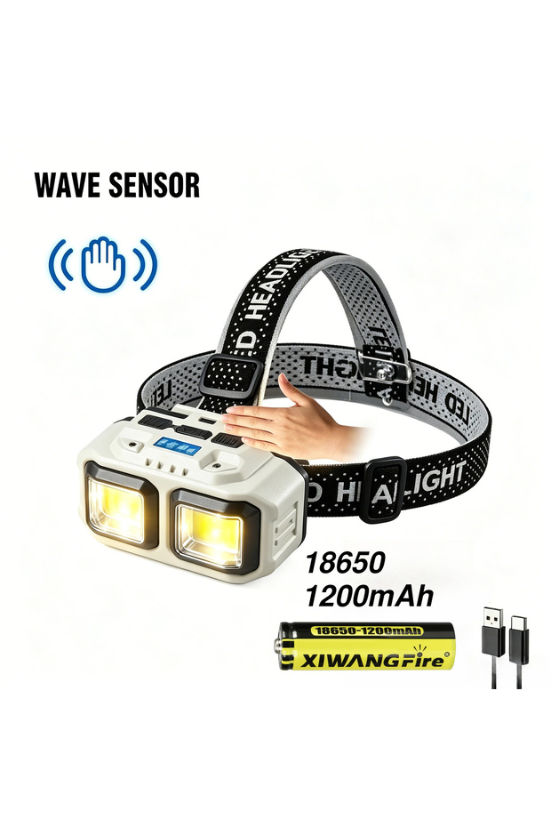 B-1200mAh battery Powerful COB Headlamp Torch USB Rechargeable Flashlight Headlight Waterproof Head