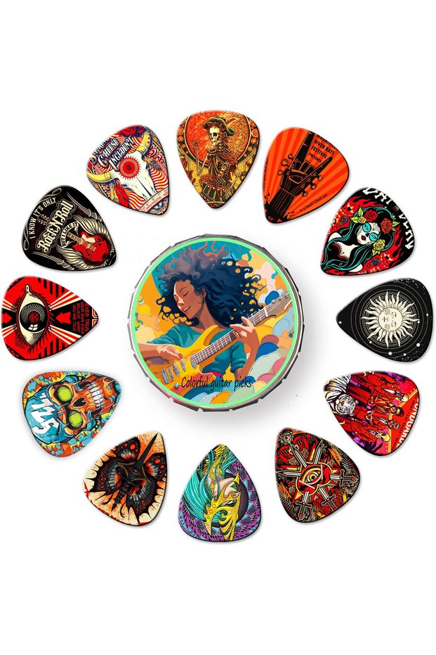 1.00mm punk rock metal BOX New 0.46/0.71/1.0Mm 12pcs/set Guitar Paddles Cartoon Couples Acoustic Gui