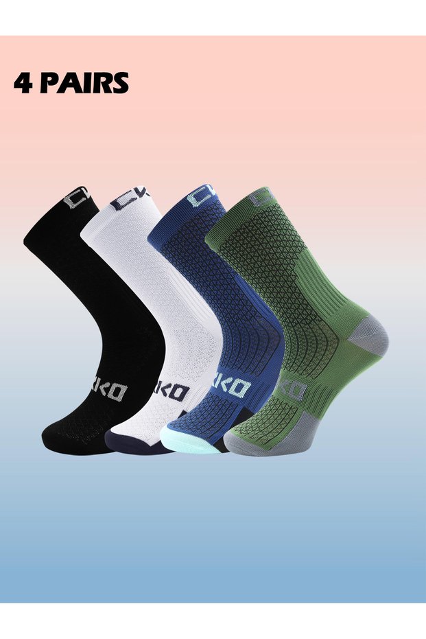 39-45 Whiteblackbluegreen 4 Pairs Athletic Performance Cycling Socks for Men & Women, Suitable for C
