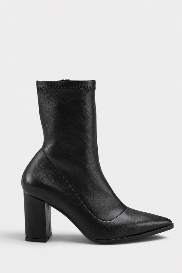 Sisi Women's Beige Suede Stretch Boots, Pointed Toe, Chunky Heel, Stylish Everyday Boots, 8 cm Heel.