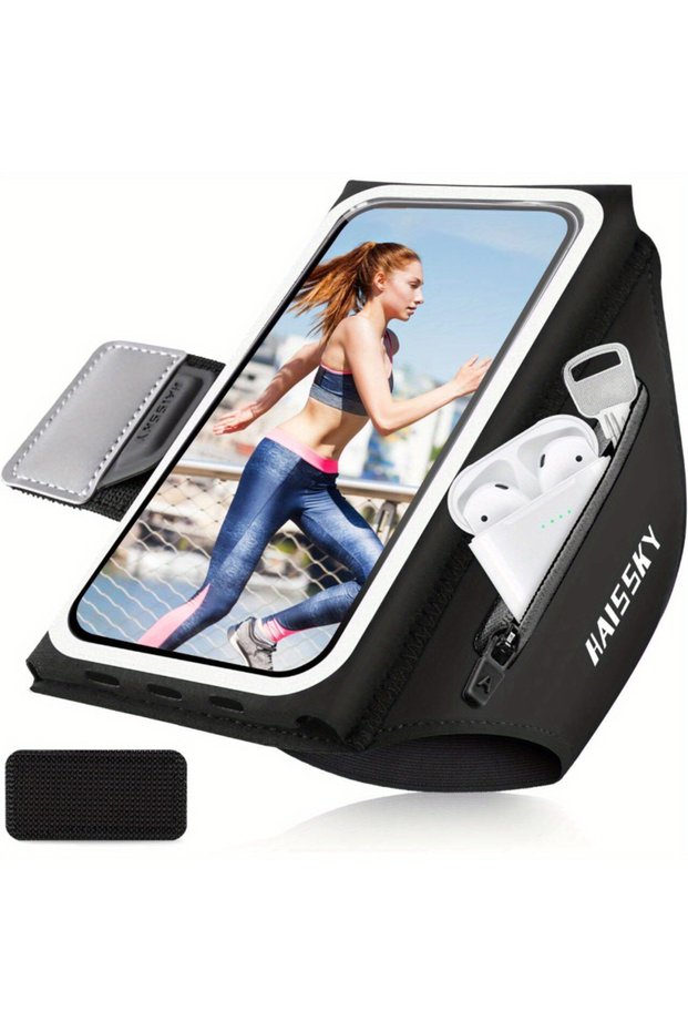 Full Black HAISSKY Stereoscopic Running Bags For iPhone 17 16 Pro Max 16 Plus 16E Men Women Zipper E