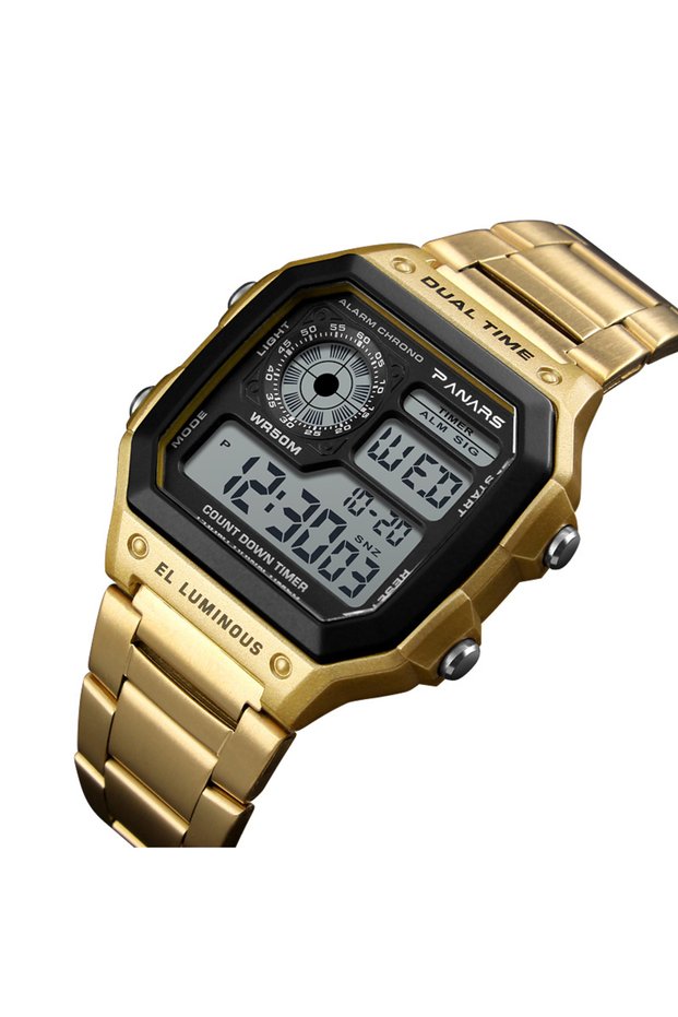 Metal Strap Gold Men Military Sport Wrist Watch Stainless Steel 5BAR Waterproof Watches Mens Digital