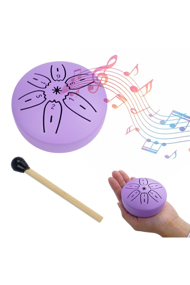 Light Purple 3 Inches 6 Notes Colorful Rain Drum for Outside Instrument Mini Handpan Drum Steel Tong