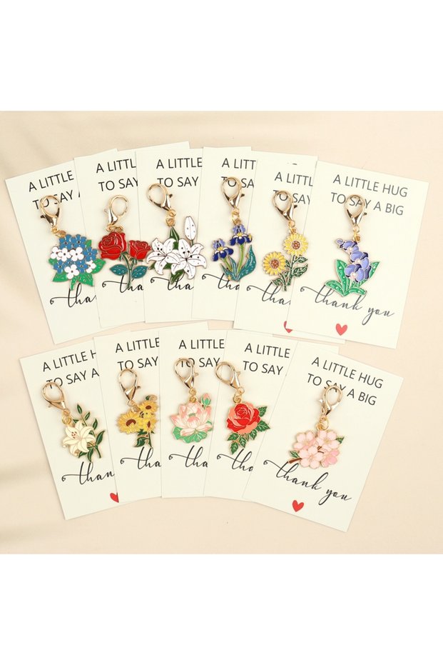 11Pcs 11-Piece Charming Bouquet Party Keychain Set, Featuring Lilies, Roses, Sunflowers, Cherry Blos