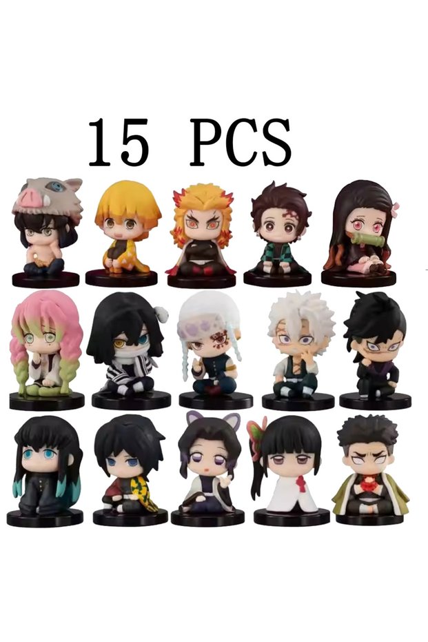 15pcs 15 style Q Version Anime Demon Slayer Sitting Ghost Doll Tanjiro Nidouzi Inosuke Zenizu