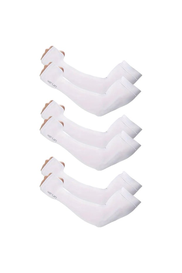 White White White 3 Pairs Summer Elastic Ice Silk Arm Sleeves - Breathable and Comfortable, Suitab