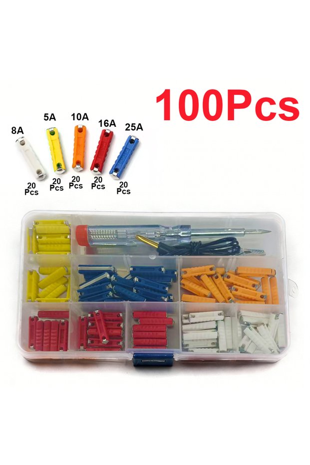 100Pcs 50/100/200 Pcs Continental Car Fuses Set European Bar Torpedo Fuse 5/8/10/16/25 AMP Automotiv