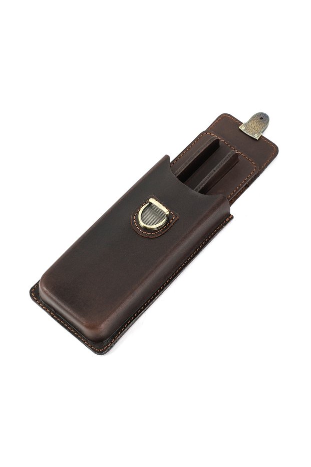 COFFEE-3slots CONTACTS FAMILY Handmade Genuine Leather Fountain Pen Case 5 Slots Fountain Pencil Org
