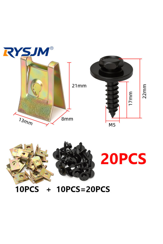20pcs Mixed car Metal Screws Self-Tapping Fasteners Clip U Clip Car Fender Bumper Phillips Head Scre