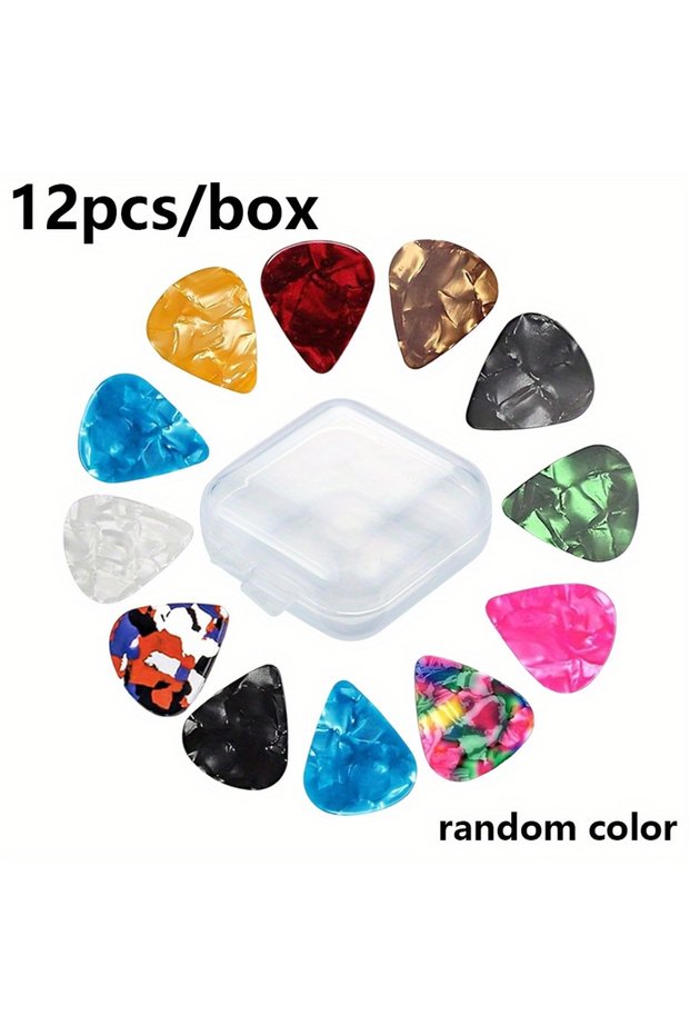 12pcs 6/12/30/50pcs Boxed 0.46mm Guitar Picks - ABS Plastic, Assorted Colors & Designs for Guitar Uk