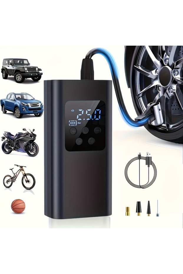 black1 Wireless Smart Tire Inflator Portable Digital Display Fast Inflation with LED Light for Car M