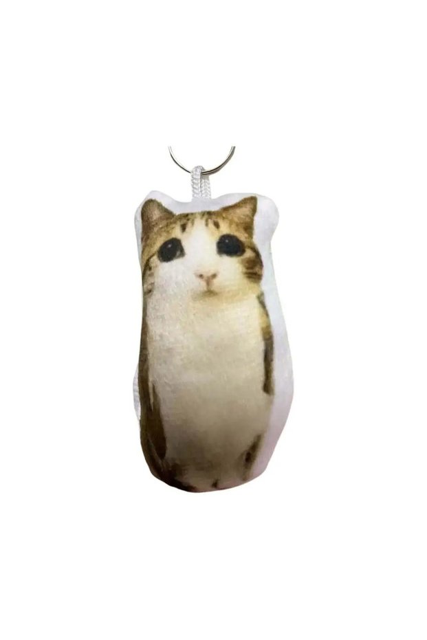 1PCS Cat Voice Keychain With Sound Funny Cute Rotating Keyring Pendant Portable Plush Cartoon Bag Pe