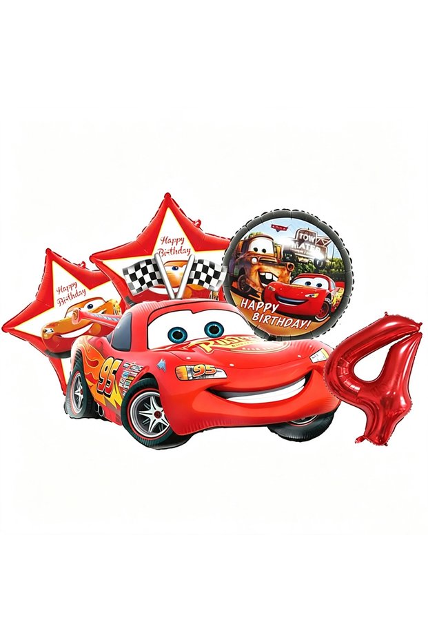 a set 4 Cartoon Lightning Car Theme Foil Balloons Set Number 1-8 Balloon Cartoon Car Happy Birthday