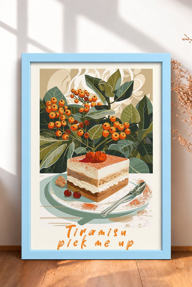 Tiramisu Pick Me up Written Dessert Plate Framed Painting Italy Poster Wall Decor Itp058