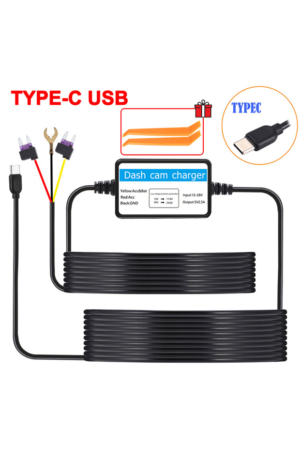X26-Type-C USB Hardwire Kit Car DVR Dashcam Camera for Low Vol Protection Mini USB Port 12-30V in 5