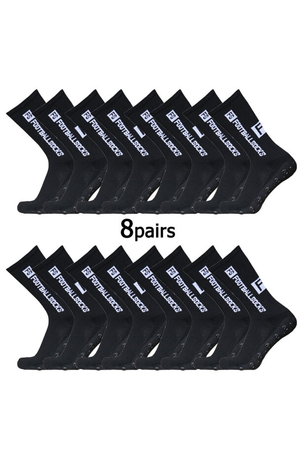 black 8 Pairs of New FS Mid Tube Glued Football Socks for Sports Training and Competition, Non Slip