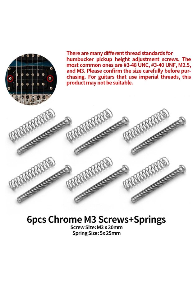 6pcs-Chrome M3 6/12 Pcs Humbucker Pickup Mounting Height Screws and Springs, Guitar Replacement Part