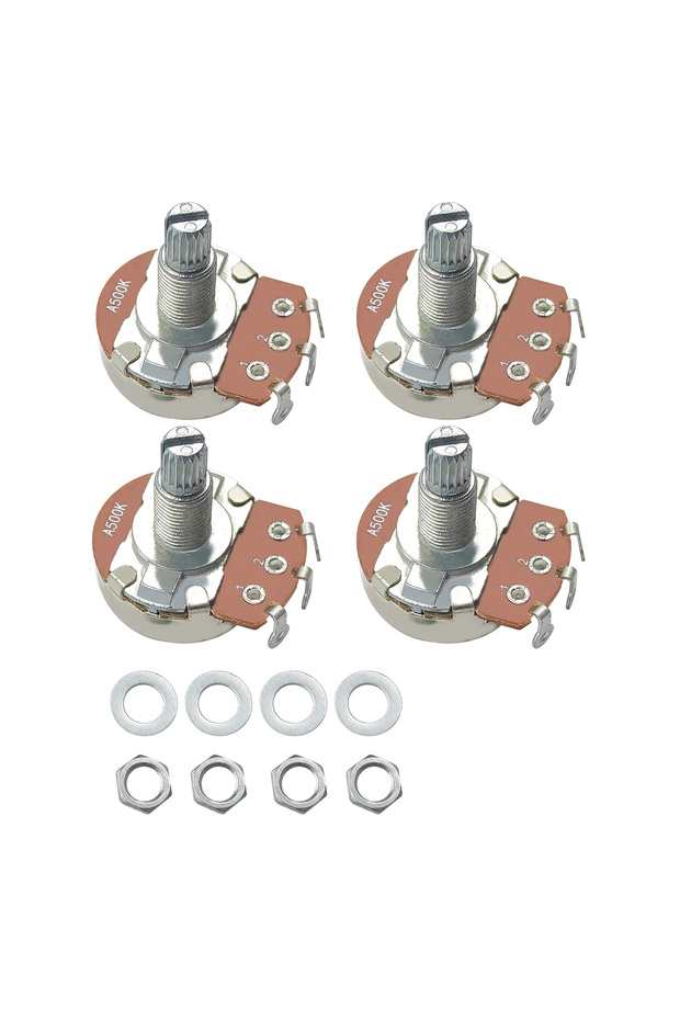 4-Pack A500K RUKOVA 4-Pack 18mm Full Size Guitar & Bass Potentiometers, Optional A500K/B500K/A250K/B