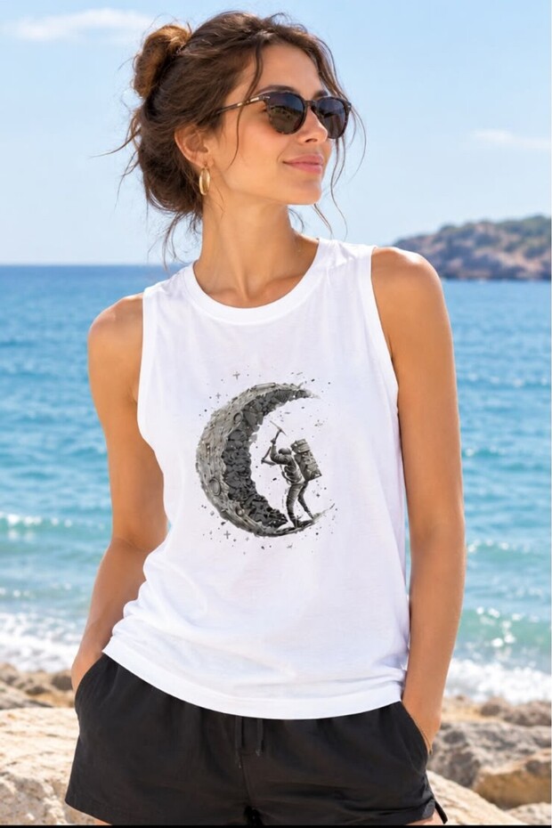 Women's Combed Cotton Crew Neck Sleeveless Strappy Sports Athlete Tshirt