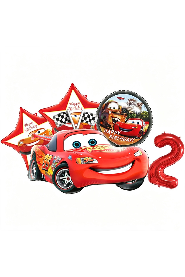 a set 2 Cartoon Lightning Car Theme Foil Balloons Set Number 1-8 Balloon Cartoon Car Happy Birthday