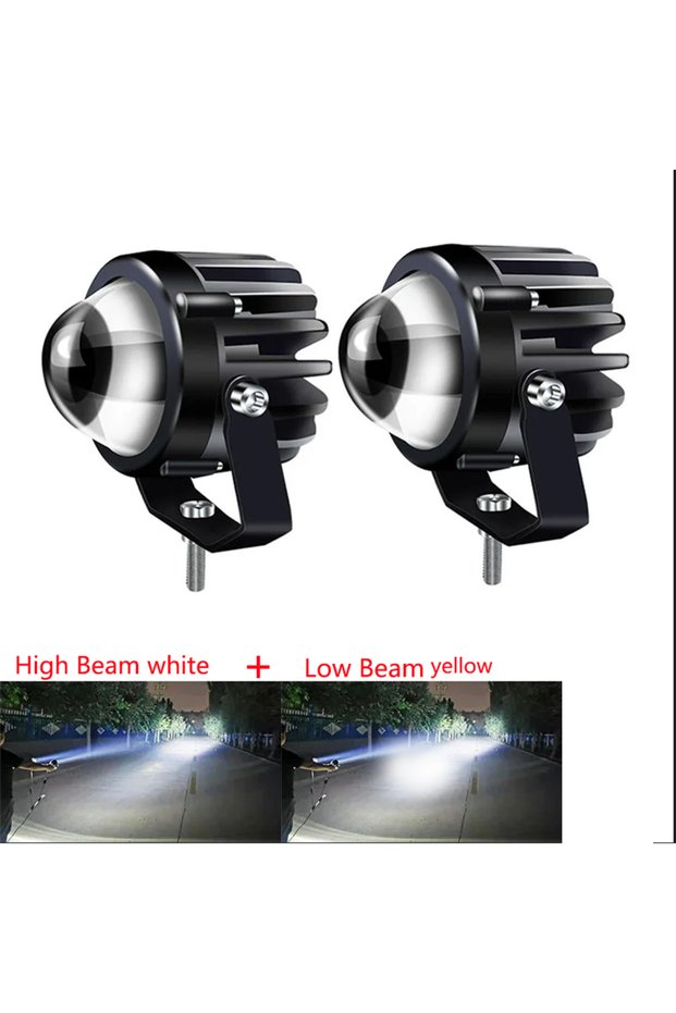 2X White and White 2 pcs LED Laser Spotlight High Low Beam Fog Light Lens 6000K External Motorcycle