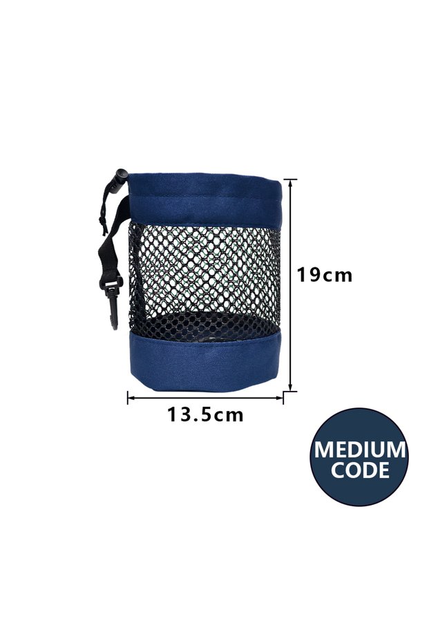 Blue-M Polyester Golf Ball Storage Bag with Drawstring Closure - Mesh Pocket Design for Easy Organiz