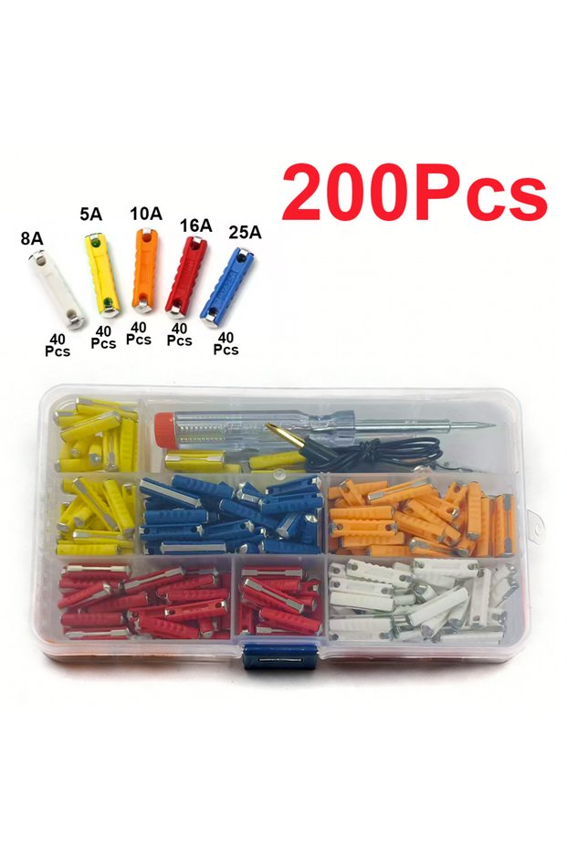 200Pcs 50/100/200 Pcs Continental Car Fuses Set European Bar Torpedo Fuse 5/8/10/16/25 AMP Automotiv